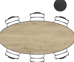 Arvada ellipsvormige eiken eettafel met metalen poten 250x110cm