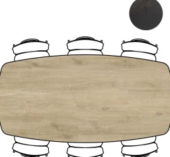 Arvada ovale eiken eettafel met zwart metalen poten 220x110cm