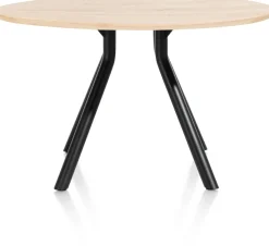 Arvada ronde eiken eettafel met zwart metalen poot 125cm
