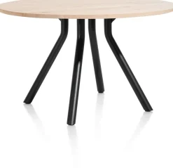 Arvada ronde eiken eettafel met zwart metalen poot 125cm