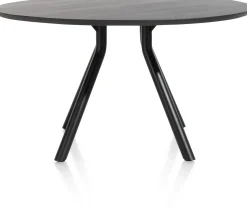 Arvada ronde eiken eettafel met zwart metalen poot 125cm