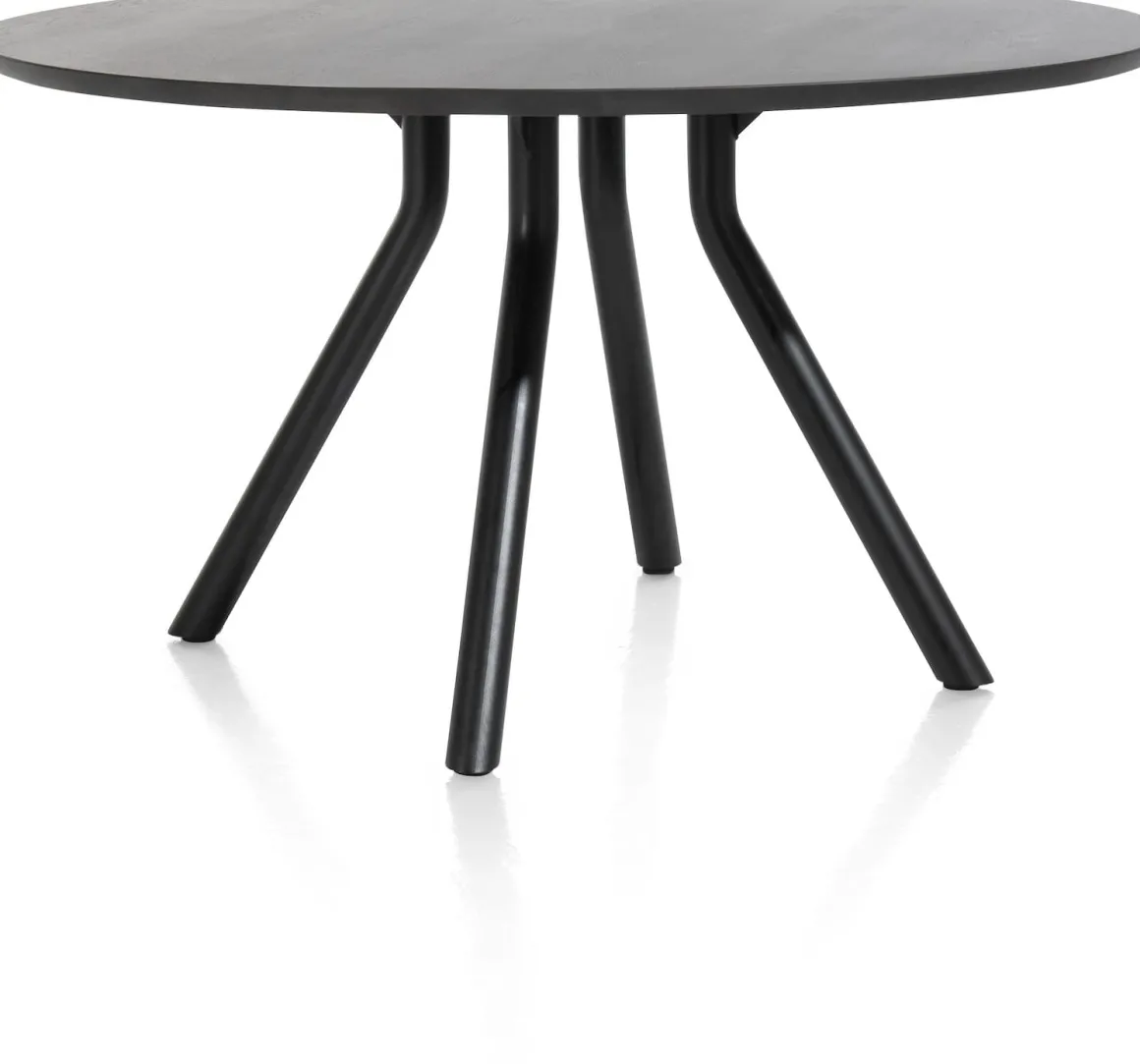 Arvada ronde eiken eettafel met zwart metalen poot 125cm