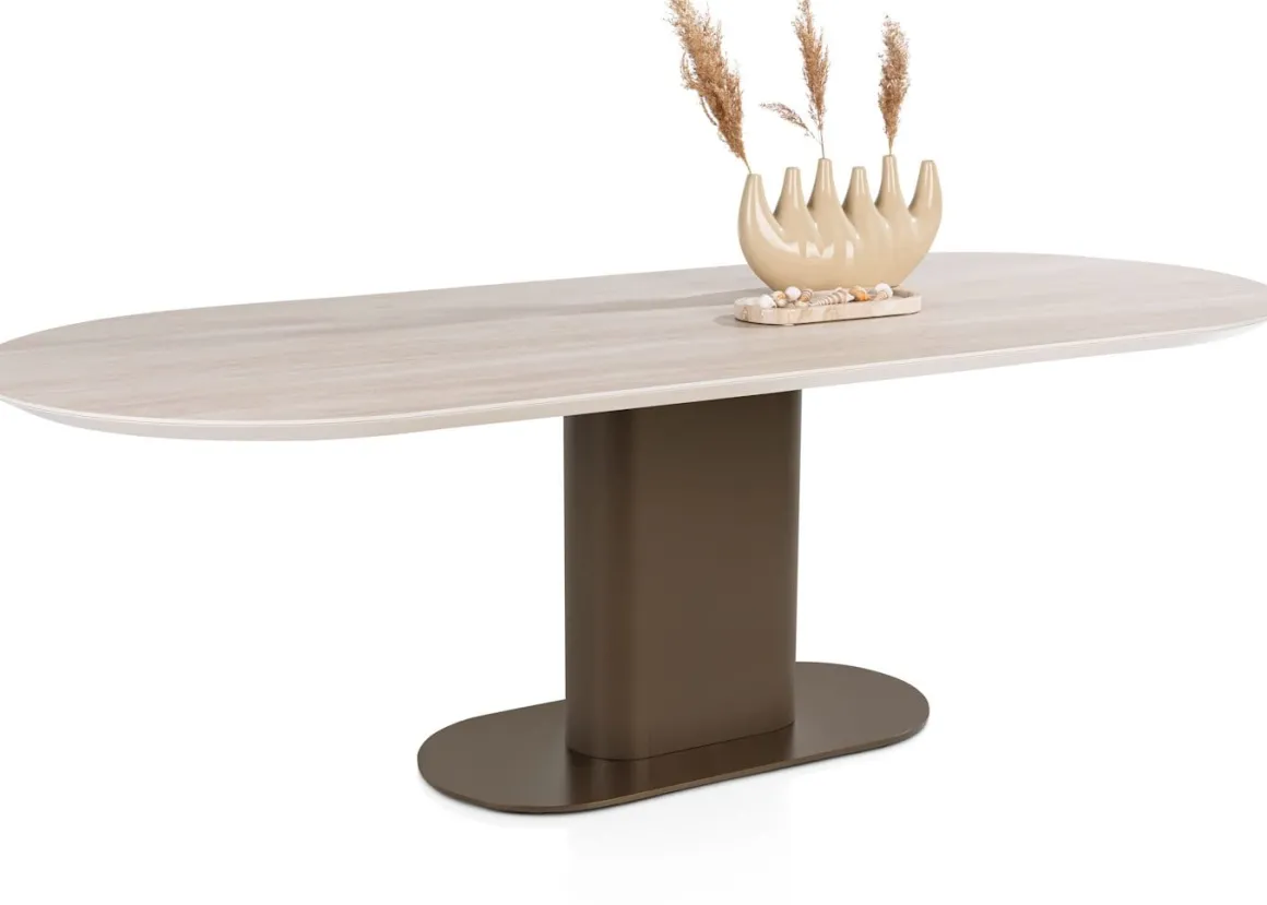 Brianto, eetkamertafel 240 x 100 cm - keramiek blad Travertin - Steel Brown