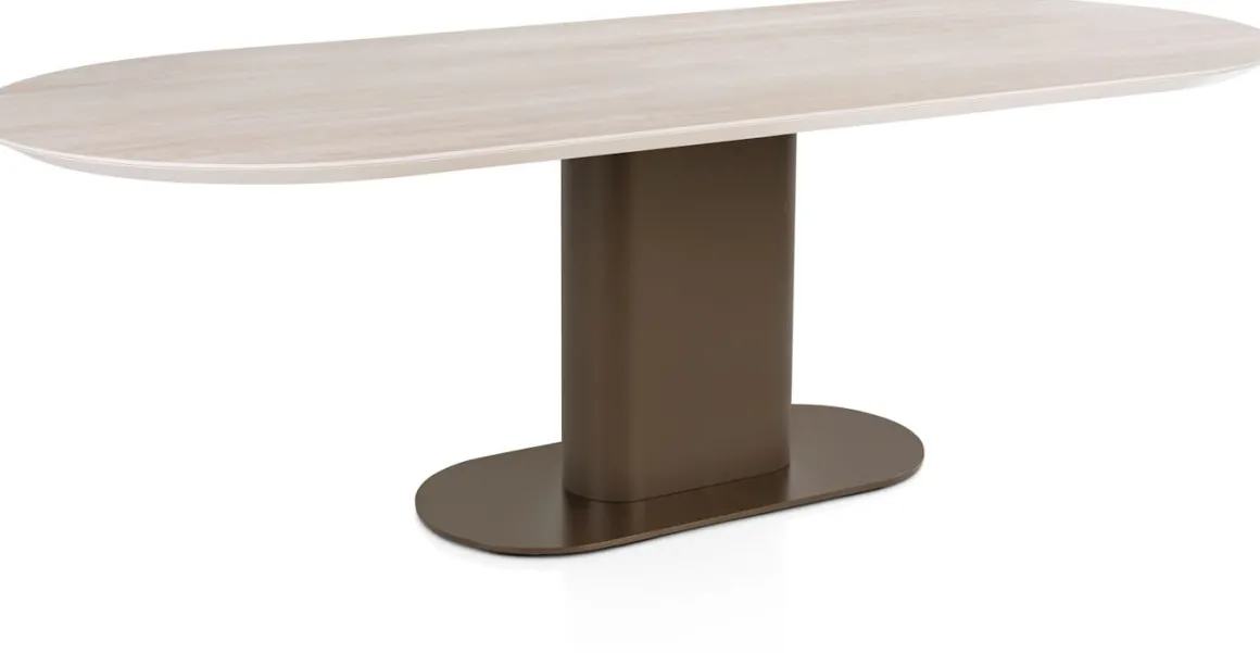 Brianto, eetkamertafel 240 x 100 cm - keramiek blad Travertin - Steel Brown