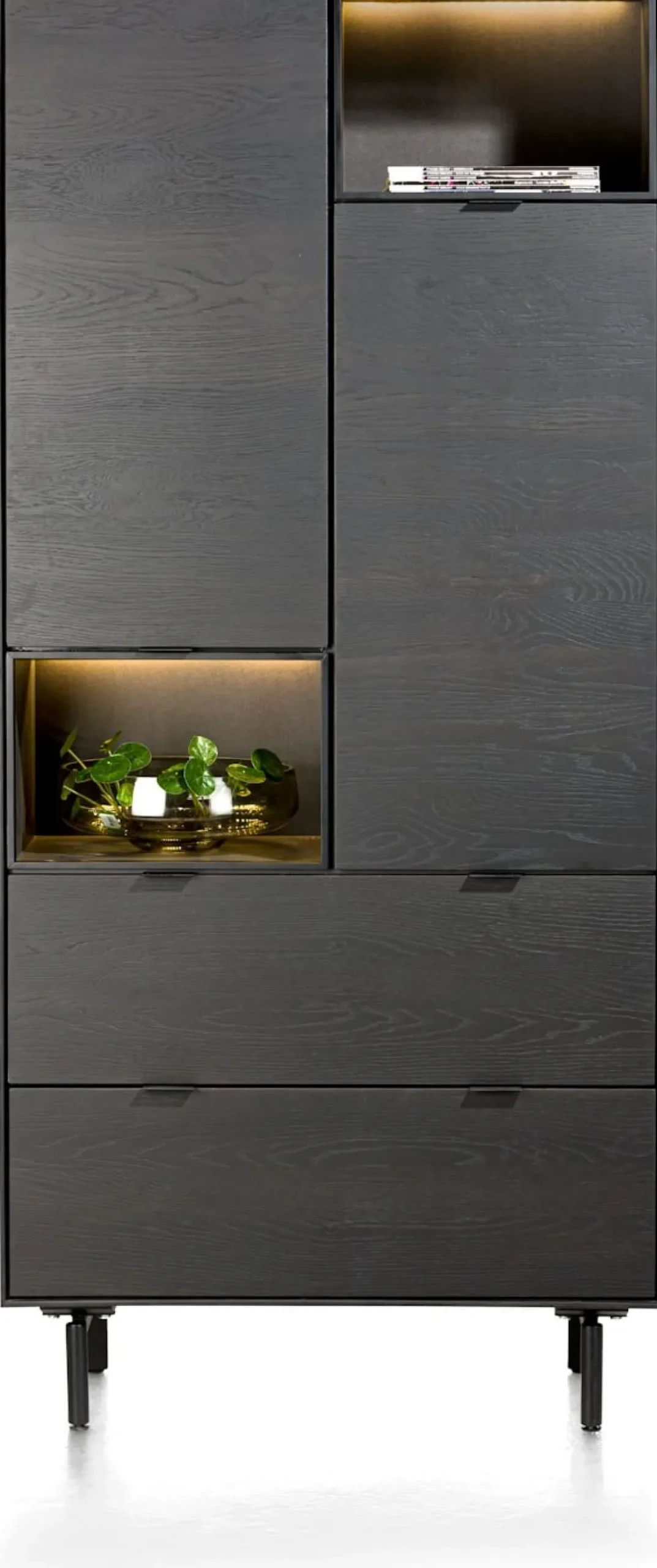 Elements, bergkast 90 cm. - 2-deuren + 2-laden + 2-niches + led incl. metalen poten - Onyx