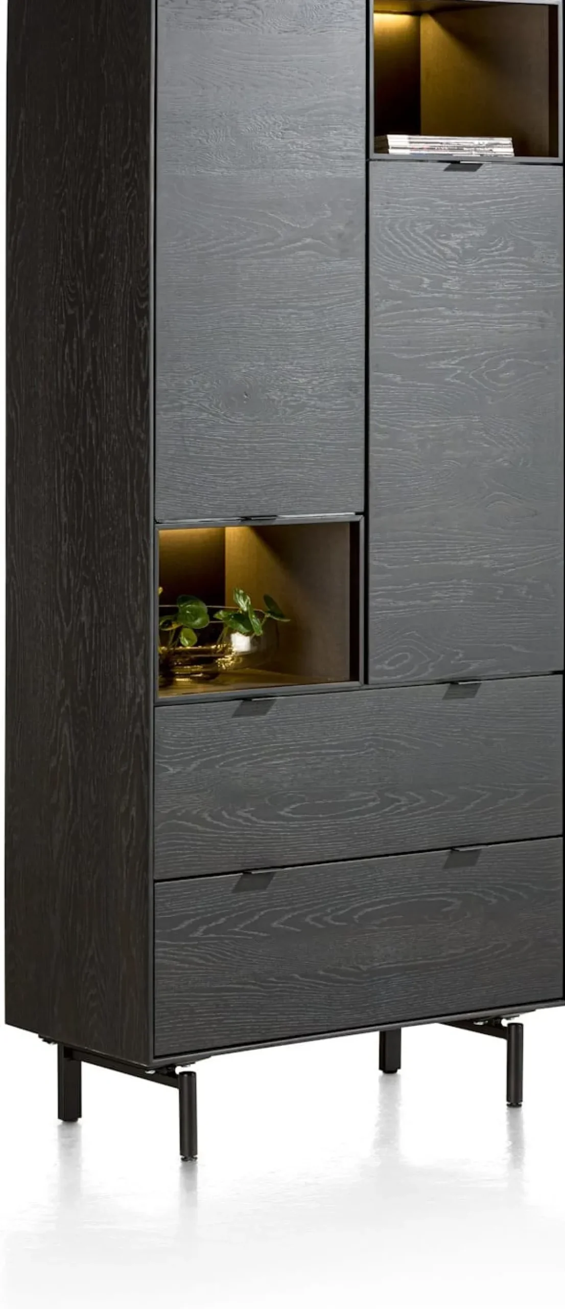 Elements, bergkast 90 cm. - 2-deuren + 2-laden + 2-niches + led incl. metalen poten - Onyx