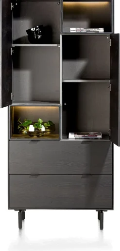 Elements, bergkast 90 cm. - 2-deuren + 2-laden + 2-niches + led incl. metalen poten - Onyx