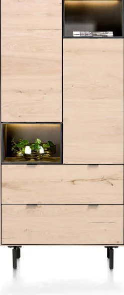 Elements, bergkast 90 cm. - 2-deuren + 2-laden + 2-niches + led incl. metalen poten - natural