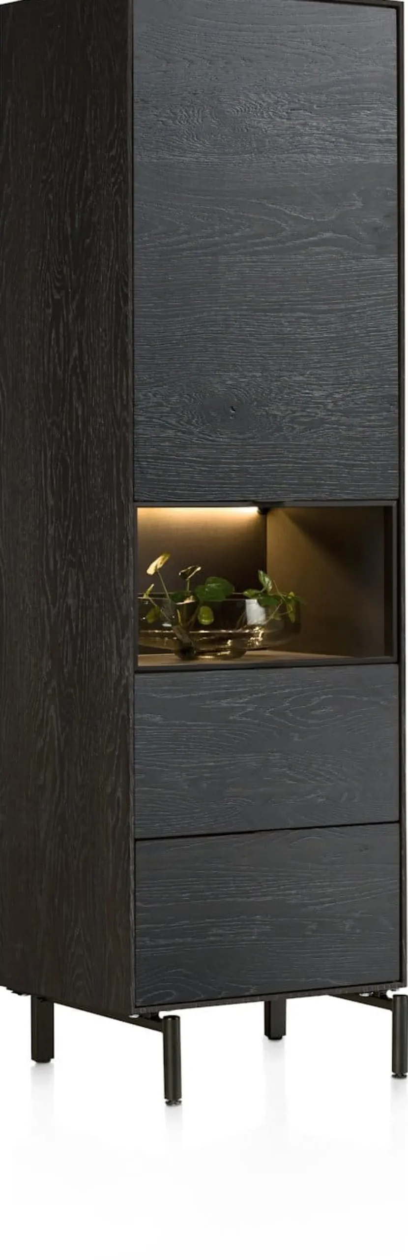 Elements, bergkast smal - 60 cm. - 1-deur + 2-laden + 1-niche + led incl. metalen poten - Onyx
