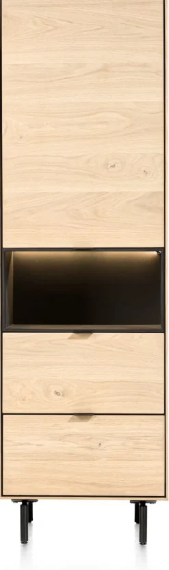 Elements, bergkast smal - 60 cm. - 1-deur + 2-laden + 1-niche + led incl. metalen poten - natural