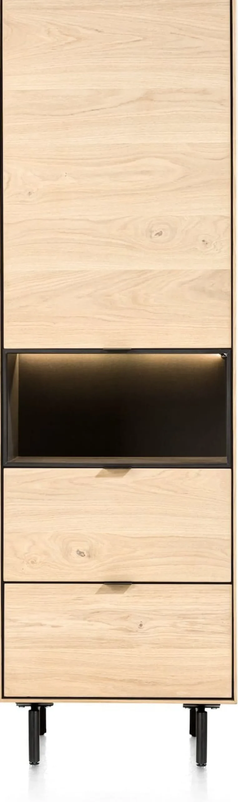 Elements, bergkast smal - 60 cm. - 1-deur + 2-laden + 1-niche + led incl. metalen poten - natural