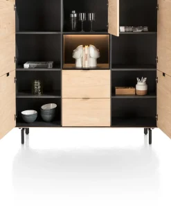 Elements, dressette 150 cm - 5-deuren + 2-laden + 1-niche + led incl. metalen poten - natural