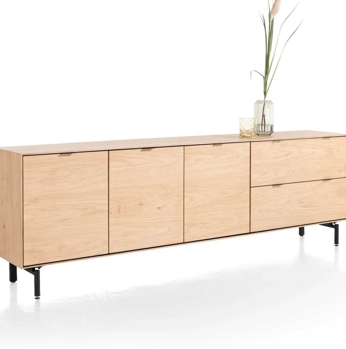 Elements, dressoir 240 cm - 3-deuren + 2-laden incl. metalen poten - natural