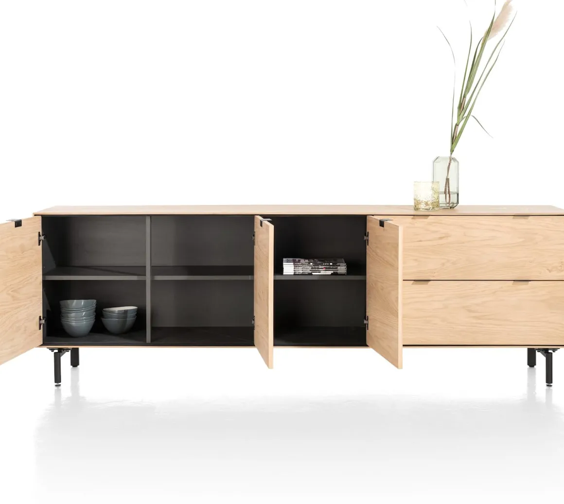 Elements, dressoir 240 cm - 3-deuren + 2-laden incl. metalen poten - natural