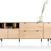 Elements, dressoir 210 cm. - 3-deuren + 2-laden + 3-niches + led incl. metalen poten - natural
