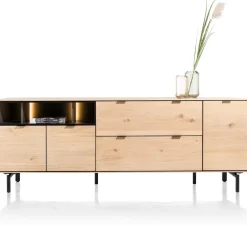 Elements, dressoir 210 cm. - 3-deuren + 2-laden + 3-niches + led incl. metalen poten - natural