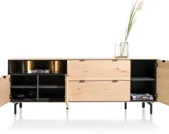 Elements, dressoir 210 cm. - 3-deuren + 2-laden + 3-niches + led incl. metalen poten - natural