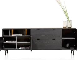 Elements, dressoir 210 cm. - 3-deuren + 2-laden + 3-niches + led incl. metalen poten - Onyx