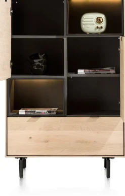 Elements, highboard 90 cm. - 2-deuren + 1-lade + 2-niches + led incl. metalen poten - natural