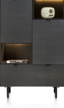 Elements, highboard 90 cm. - 2-deuren + 1-lade + 2-niches + led incl. metalen poten - Onyx