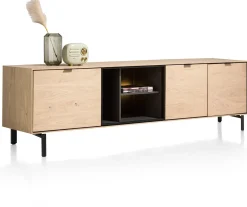 Elements, lowboard 210 cm. - hang + 2-deuren + klep + 3-niches + led incl. metalen poten - natural