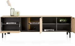 Elements, lowboard 210 cm. - hang + 2-deuren + klep + 3-niches + led incl. metalen poten - natural