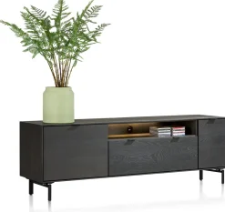 Elements, lowboard 180 cm. - hang + 1-deur + 1-lade + klep + 1-niche + led incl. metalen poten - Onyx