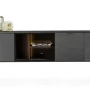 Elements, lowboard 210 cm. - hang + 2-deuren + klep + 3-niches + led incl. metalen poten - Onyx