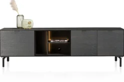 Elements, lowboard 210 cm. - hang + 2-deuren + klep + 3-niches + led incl. metalen poten - Onyx