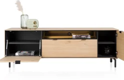 Elements, lowboard 180 cm. - hang + 1-deur + 1-lade + klep + 1-niche + led incl. metalen poten - natural