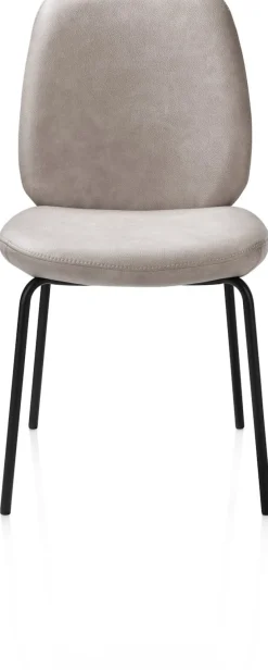 Fae, eetkamerstoel - 4-pootjes rough off black - stof Pala - Lichtgrijs