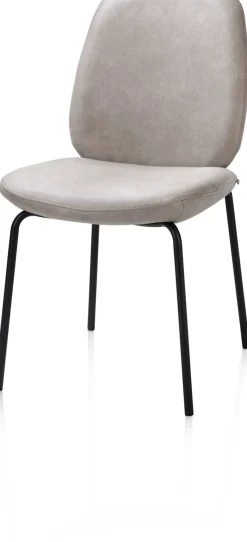 Fae, eetkamerstoel - 4-pootjes rough off black - stof Pala - Lichtgrijs