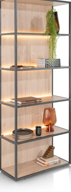 LINDFIELD boekenkast 80 cm - 5-niches (+ LED) - eiken look