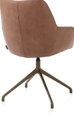 Mats, armstoel aluminium frame 4-poots - draaibaar steelbrown - Pala cognac + Luton koper