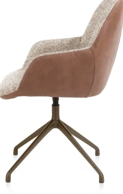 Mats, armstoel aluminium frame 4-poots - draaibaar steelbrown - Pala cognac + Luton koper