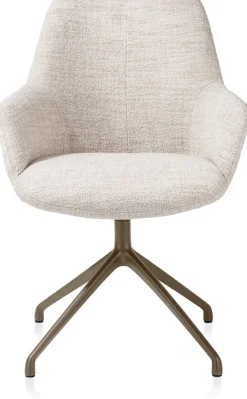 Mats, armstoel aluminium frame 4-poots - draaibaar steelbrown - stof Luton - Creme