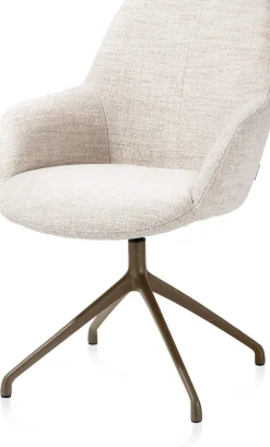 Mats, armstoel aluminium frame 4-poots - draaibaar steelbrown - stof Luton - Creme