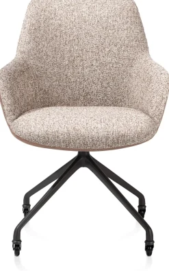 Mats, armstoel aluminium frame wielen rough off black - combi Pala cognac + Luton koper