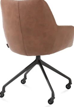 Mats, armstoel aluminium frame wielen rough off black - combi Pala cognac + Luton koper