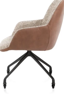 Mats, armstoel aluminium frame wielen rough off black - combi Pala cognac + Luton koper