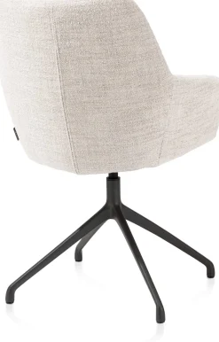 Mats, armstoel aluminium frame 4-poots - draaibaar rough off black - stof Luton - Creme