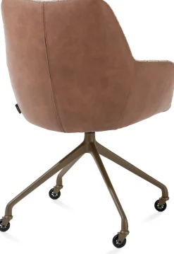 Mats, armstoel aluminium frame wielen steelbrown - combi Pala cognac + Luton koper