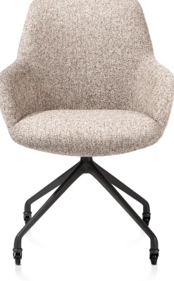 Mats, armstoel aluminium frame wielen rough off black - stof Luton - koper