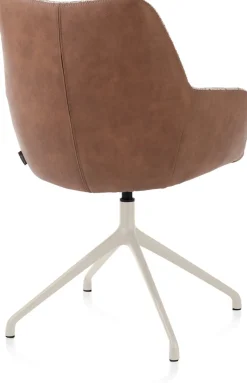 Mats, armstoel aluminium frame 4-poots - draaibaar creme - Pala cognac + Luton koper