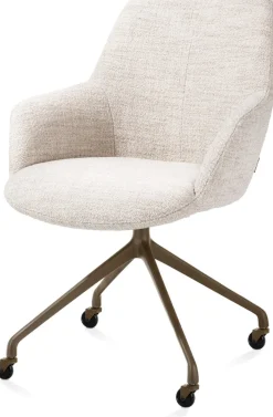 Mats, armstoel aluminium frame wielen steelbrown - stof Luton - Creme