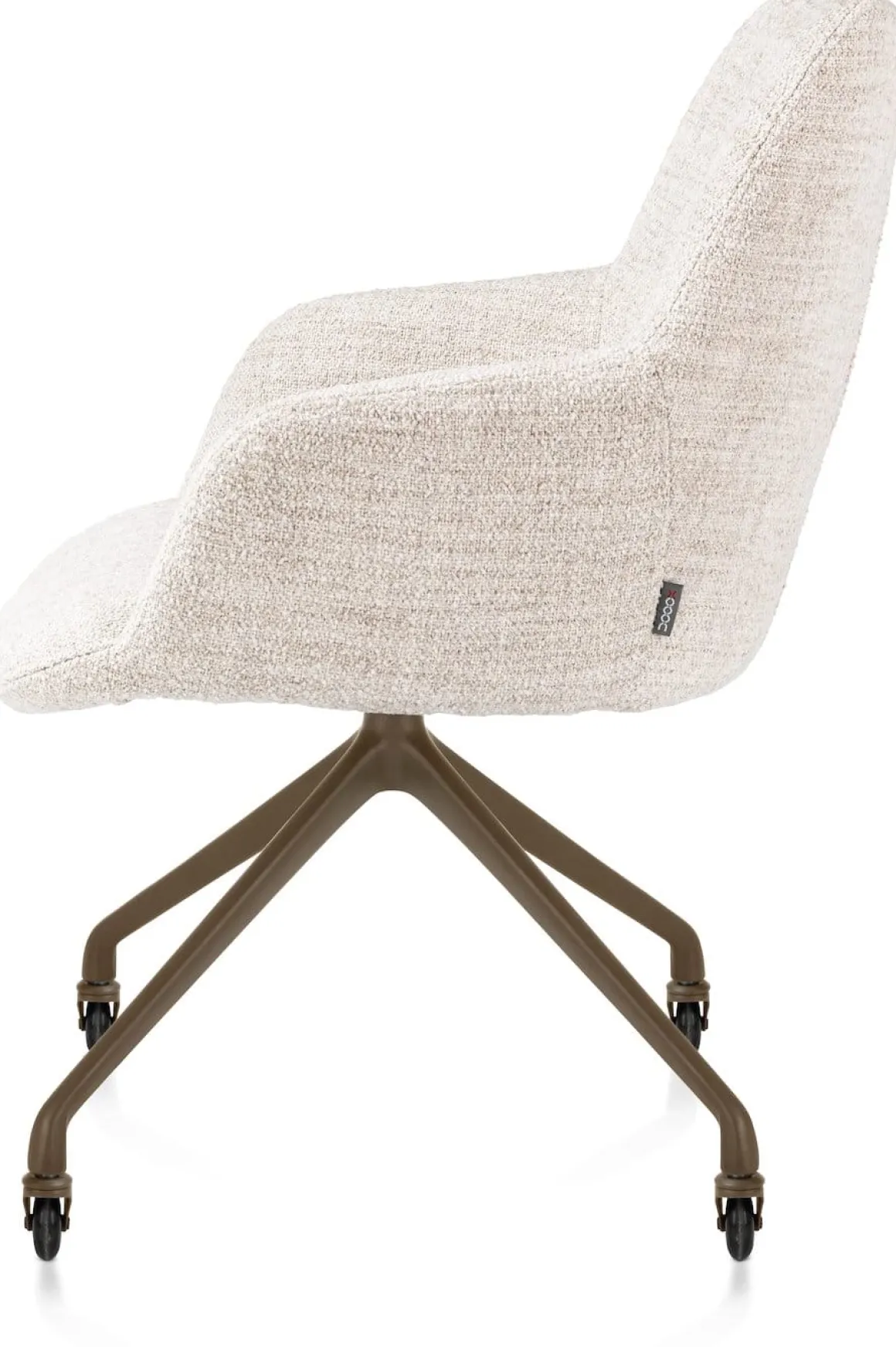 Mats, armstoel aluminium frame wielen steelbrown - stof Luton - Creme