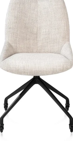 Mats, eetkamerstoel - wielen - rough off black - Luton - Creme