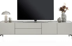 Noon, lowboard 240 cm - 3-deuren + 2-laden - bovenblad in HPL light grey