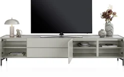 Noon, lowboard 240 cm - 3-deuren + 2-laden - bovenblad in HPL light grey