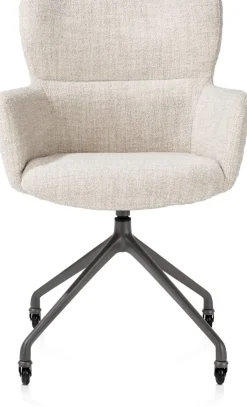 Sage, armstoel + wielen - alu frame in graphiet - stof Luton - Creme